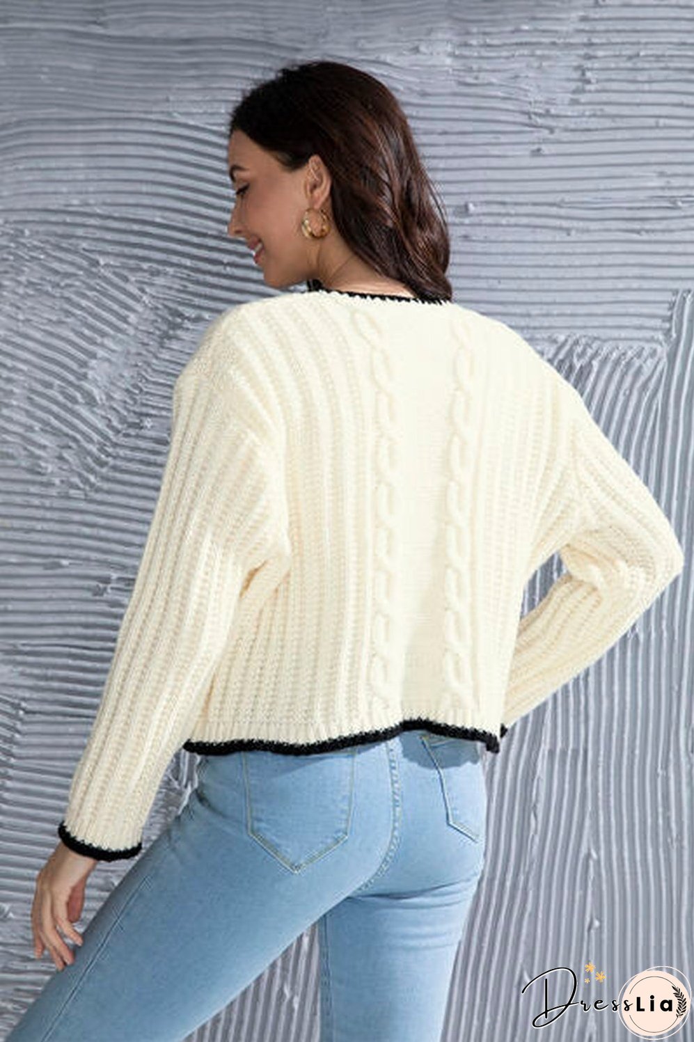 Graphic Cable-Knit Button Up Cardigan