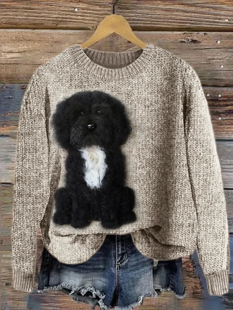 VChics Fuzzy Dog Wool Art Cozy Knit Sweater