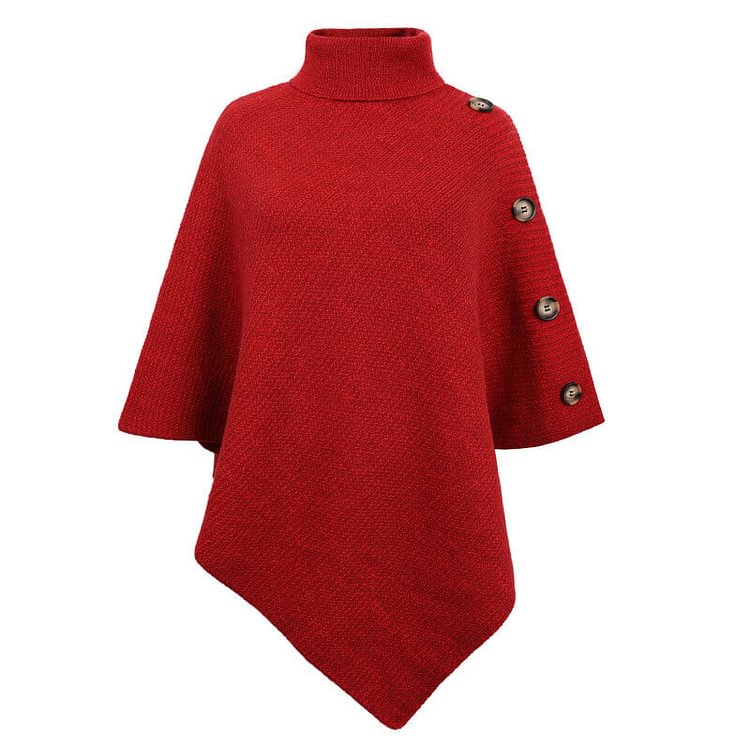 New Solid 7 Colors Turtleneck Button Loose Knit Cape Sweater