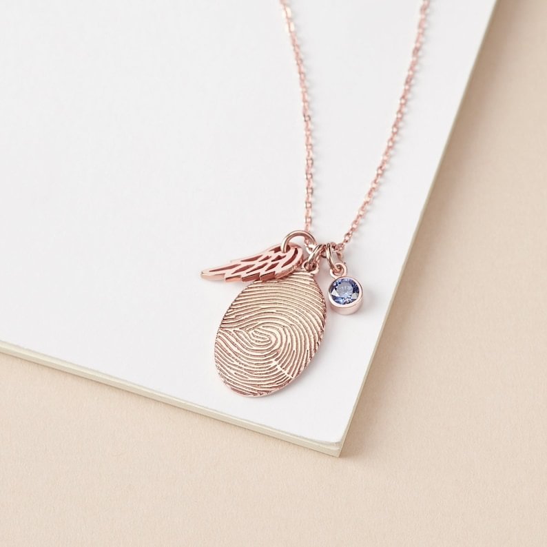 Memorial Gifts, Fingerprint Jewelry With Birthstone, Fingerprint Necklace, Fingerprint Jewelry, Thumbprint Necklace