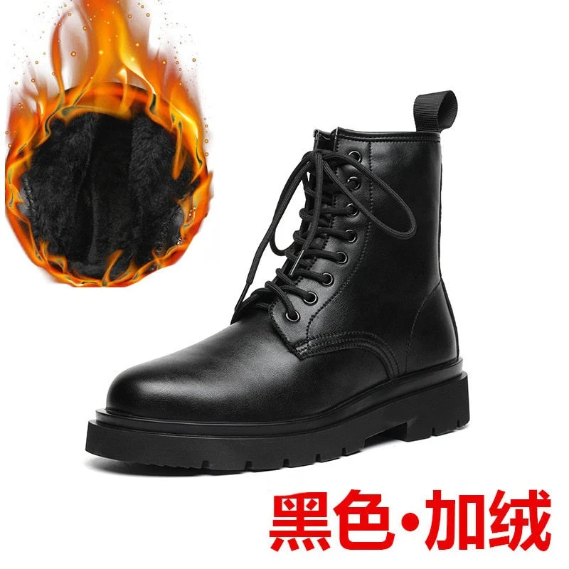 Warm Men Winter  Holes Lace-Up Middle Couple Boots Trending Leather Motocycle Shoes Snow Non Slip Botas De Mujer689