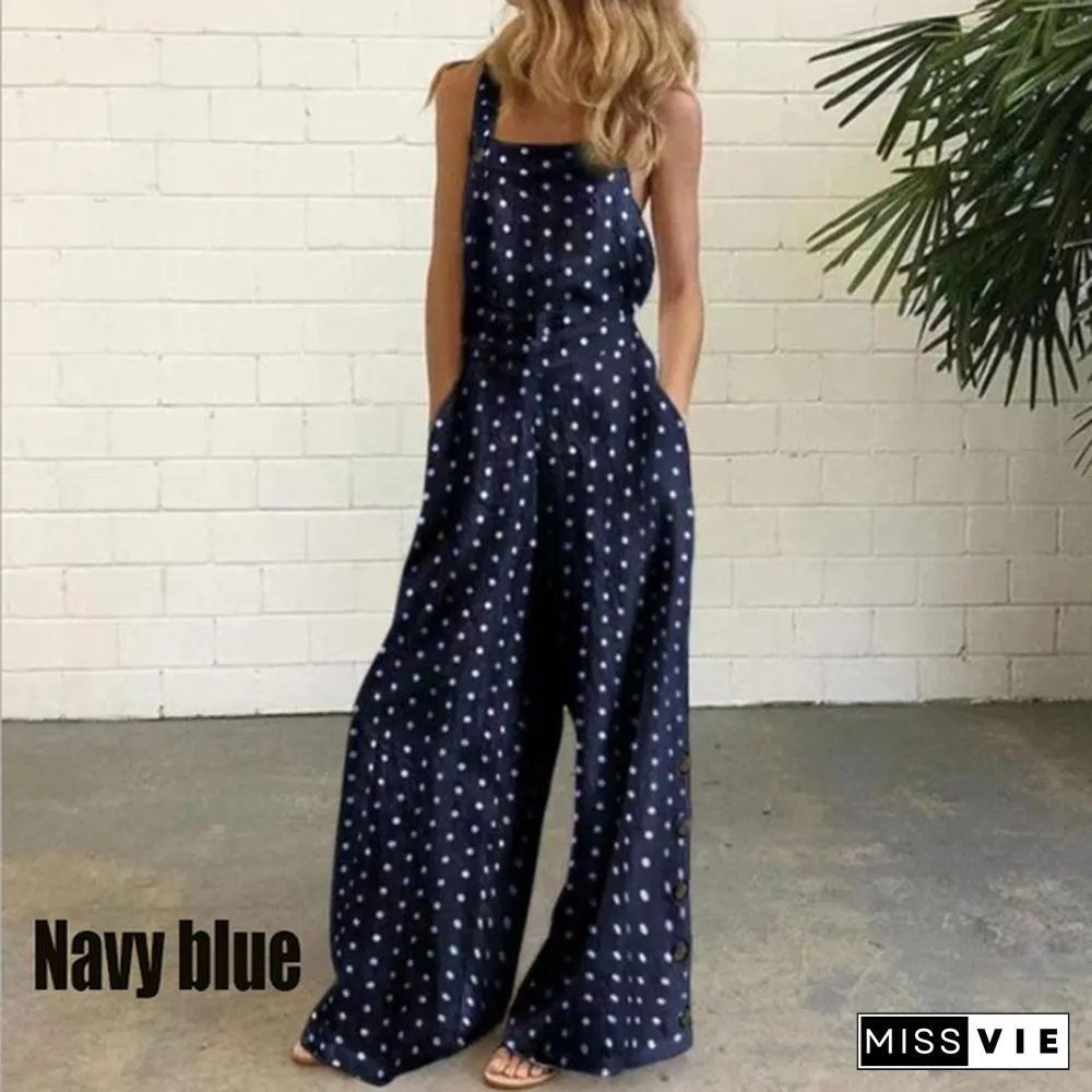 New Fashion Women's Summer Sleeveless Wide Leg Jumpsuit Rompers Plaid Pants with Pockets Long Trousers Suspenders Overalls Pantalon Femme