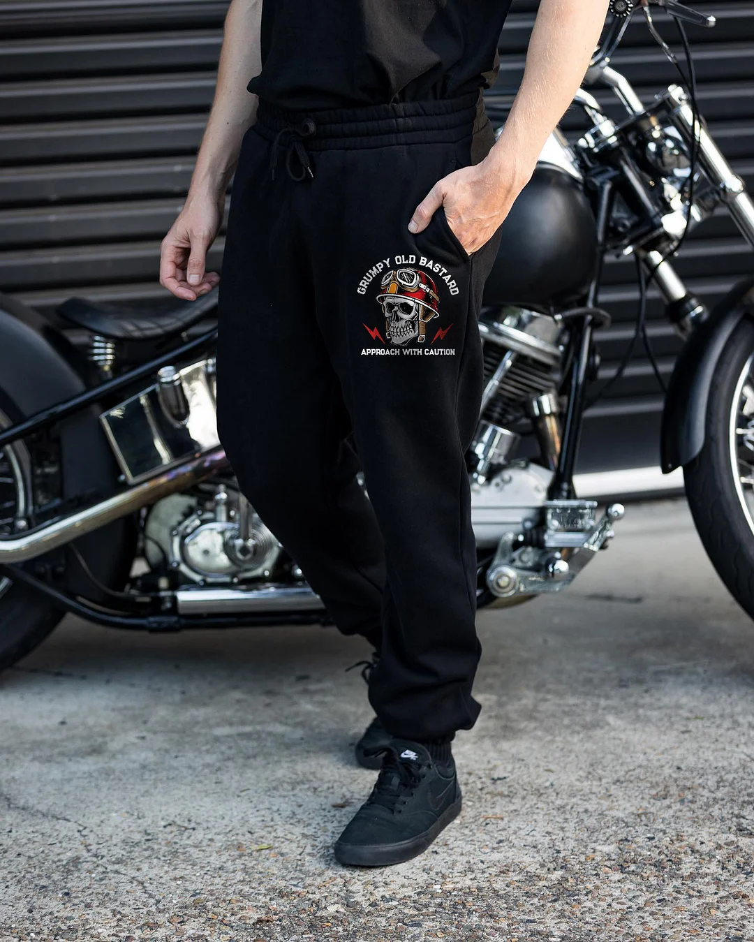 GRUMPY OLD BASTARD APPROACH WITH CAUTION Helmet Skull Print Men's Sweatpants