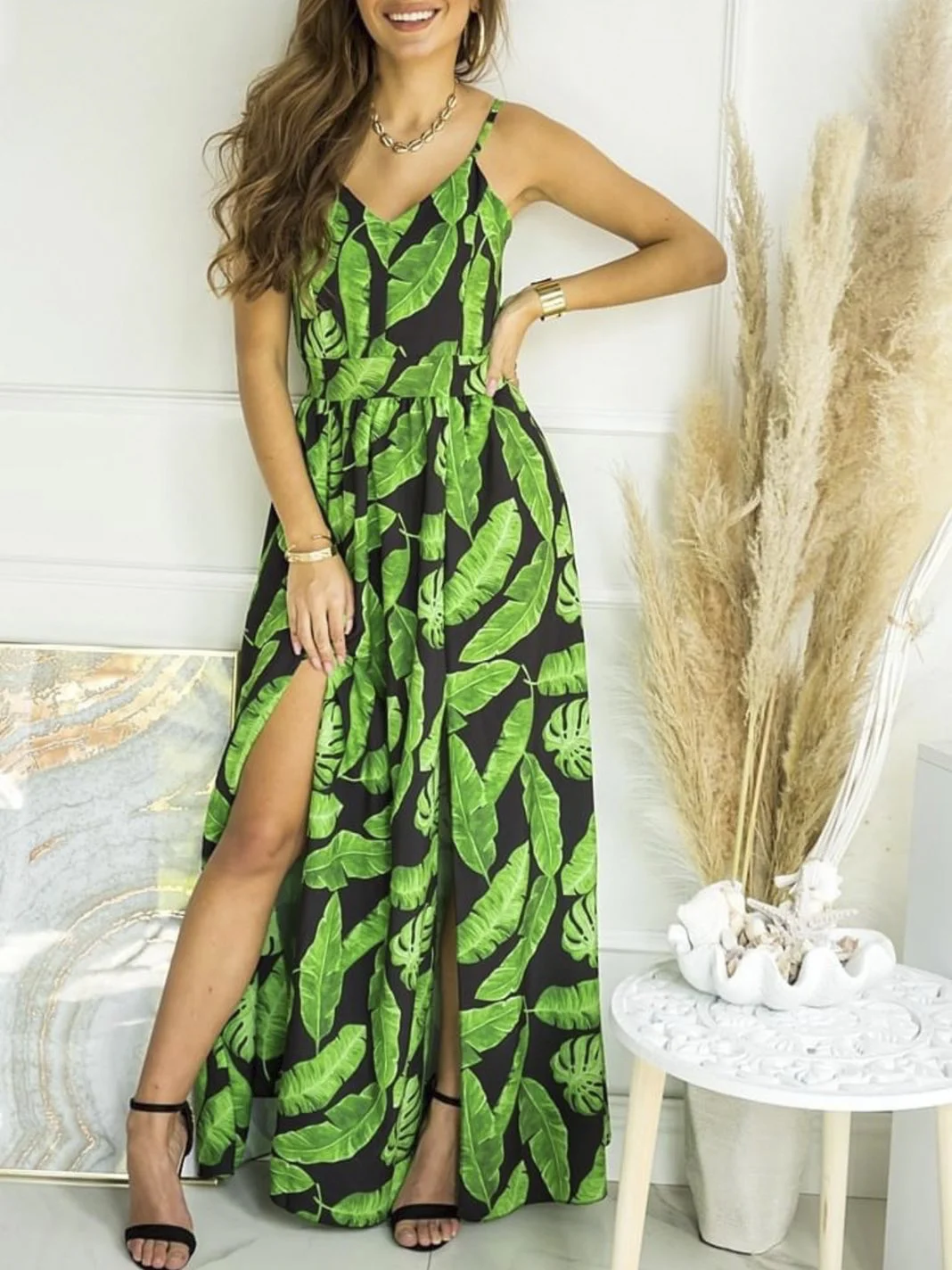 Fashion Strap Print Beach Dress Lace Up Backless Dress | EGEMISS