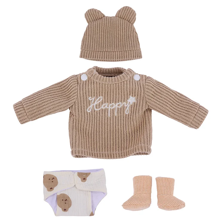 For 12"/16"/17"-20" Roborn Baby Girl Doll Light Brown Knit Set Accessories