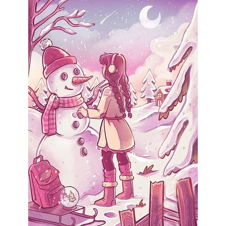 Girl Making Snowman 30*40cm (Canvas) Full Round Drill Diamond Painting gbfke