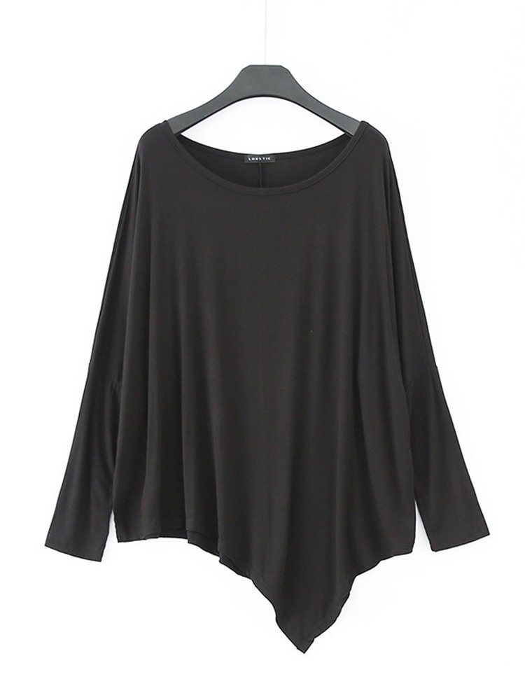 Casual Long Sleeve Asymmetrical Solid Color Pullover Shirt P1399646