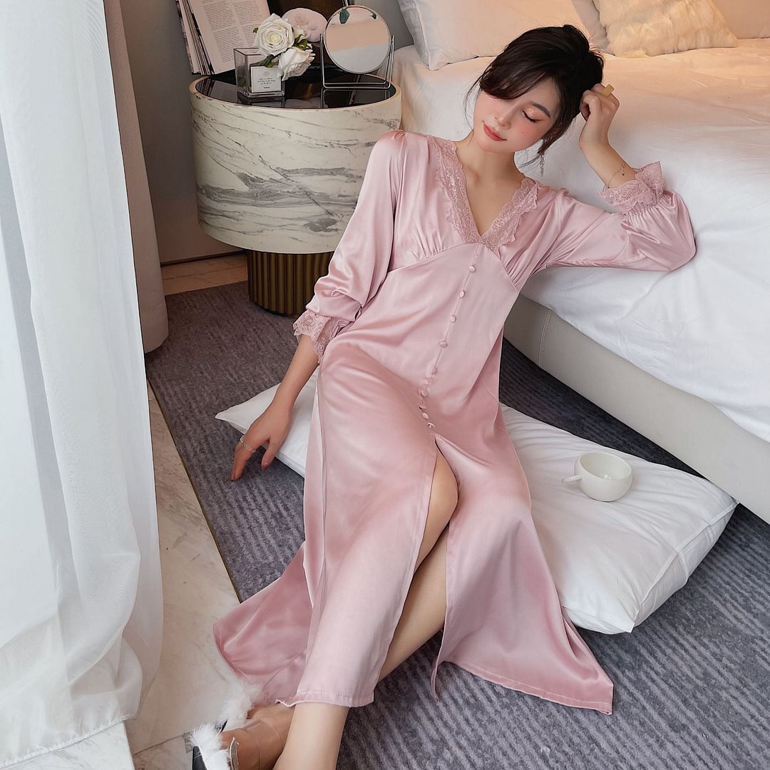 Women's Lace Long Strap Dress Home Wear Pajamas Nightdress