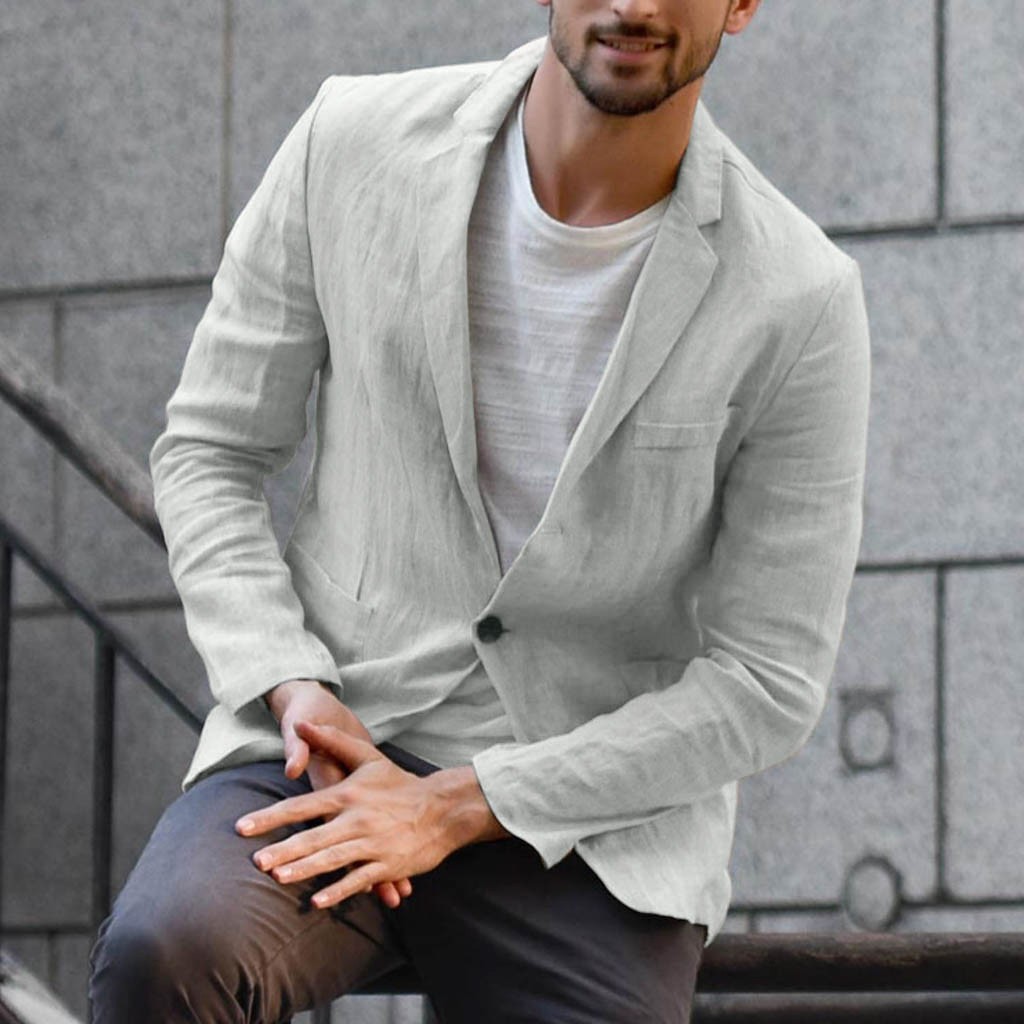 Casual Solid Color Cotton And Linen Suit Jacket