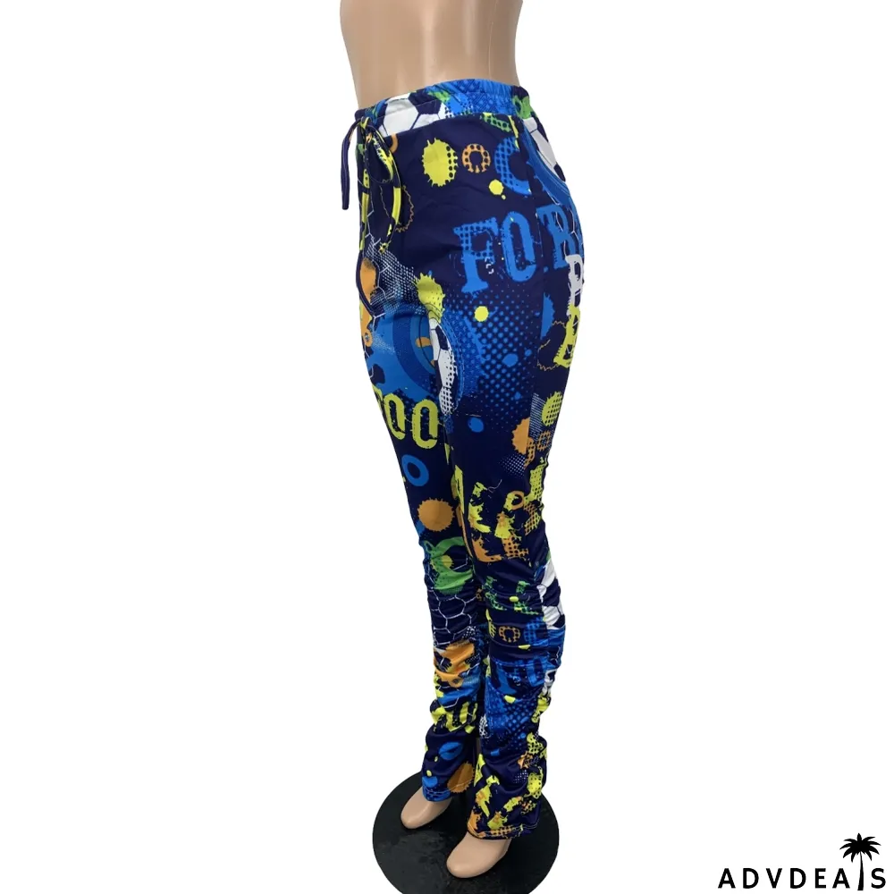 Africa Print Colorful High Waist Side Slit Stack Pants