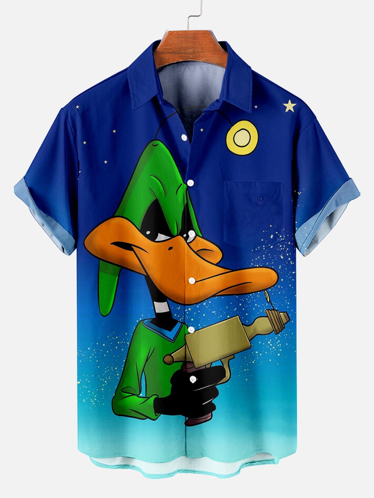 Retro Classic Cartoon Fighting Duck Casual Short Sleeve Shirt PLUSCLOTHESMAN