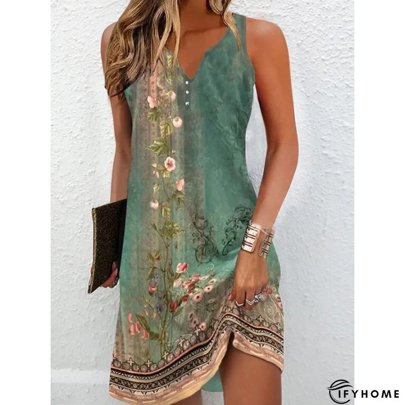 Cotton Blends Casual V Neck Short Sleeve Woven Dress | IFYHOME