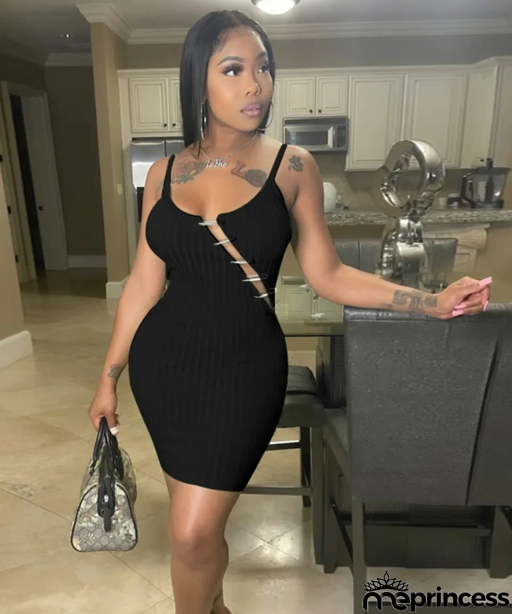 Summer Black Sexy Ribbed Strap Mini Dress