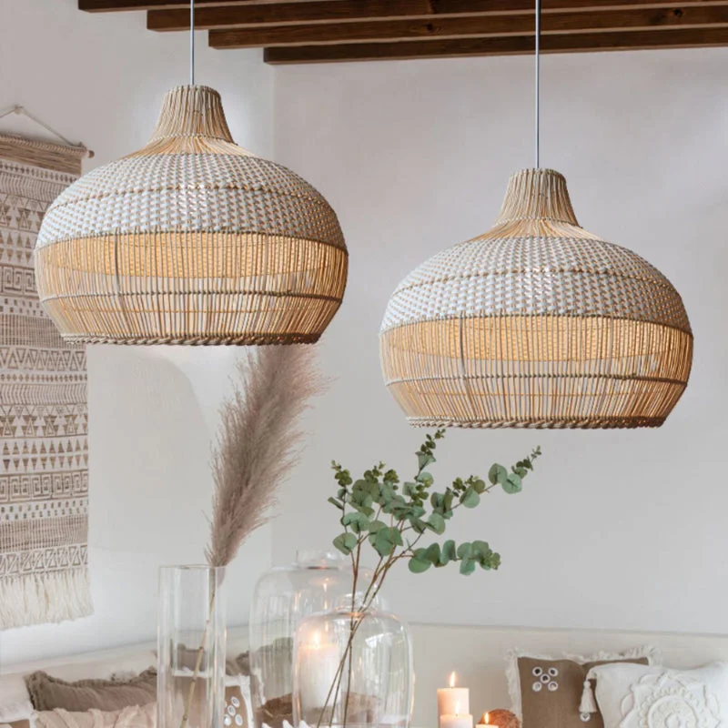 Natural Handmade Rattan Pendant Light Lampshade For Kitchen