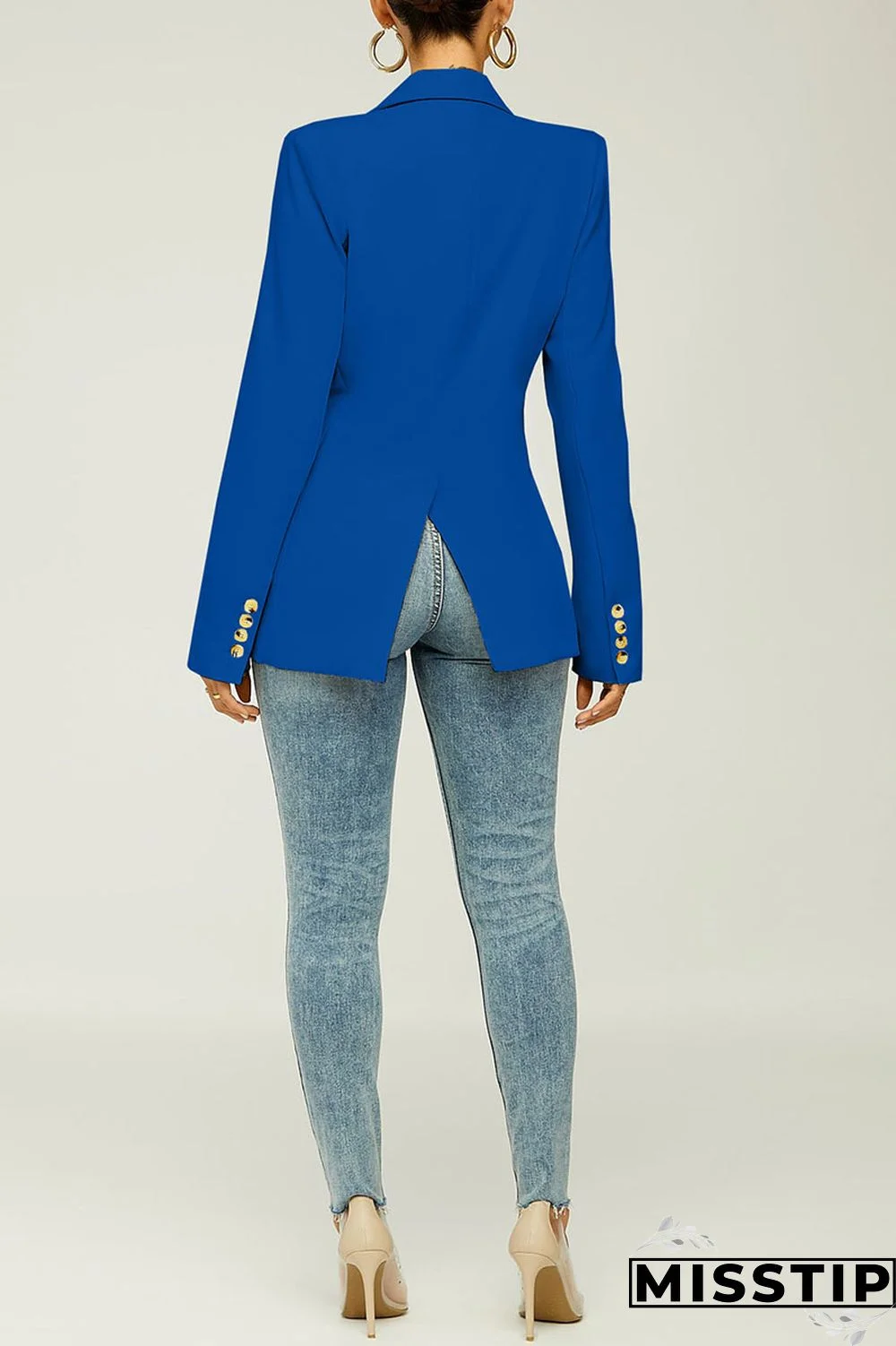 Black Casual Solid Patchwork Turn-back Collar Outerwear