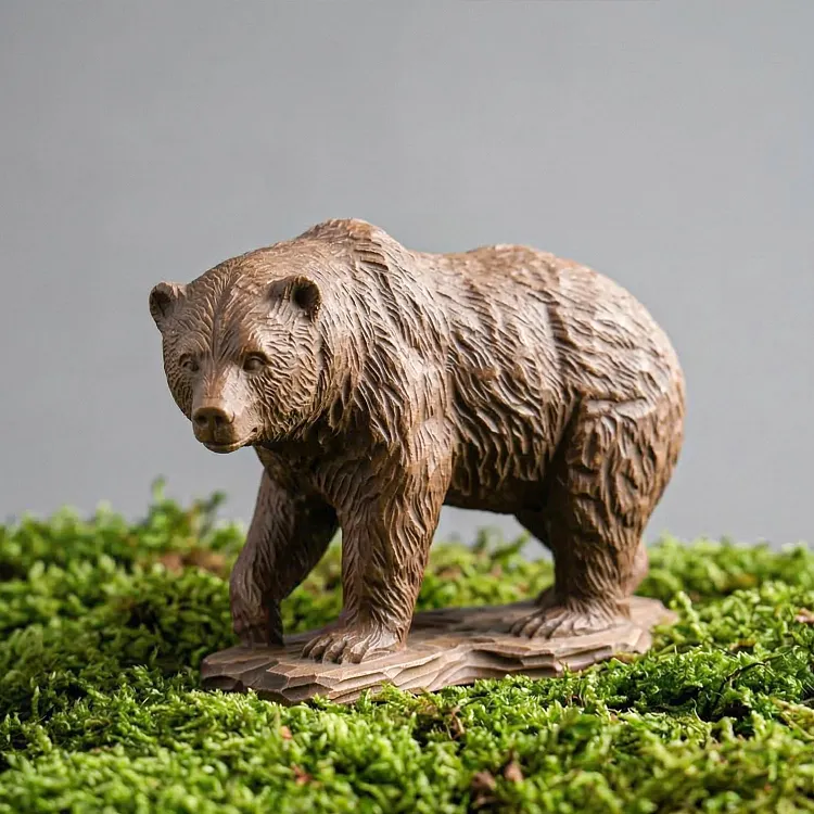 Grizzly Bear Wooden Figurine - Hand-carved 3.5" Cabin Decor