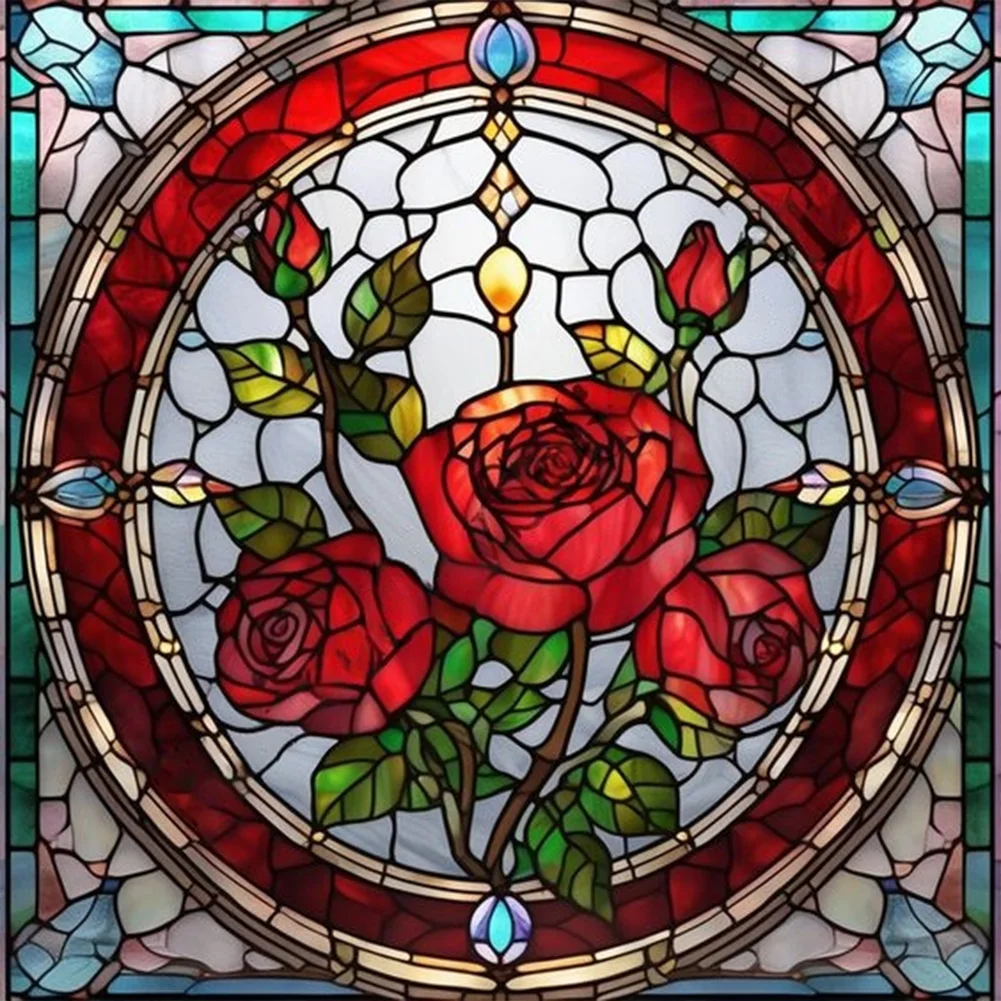 Full Round Diamond Painting - Stained Glass Rose(Canvas|30*30cm)