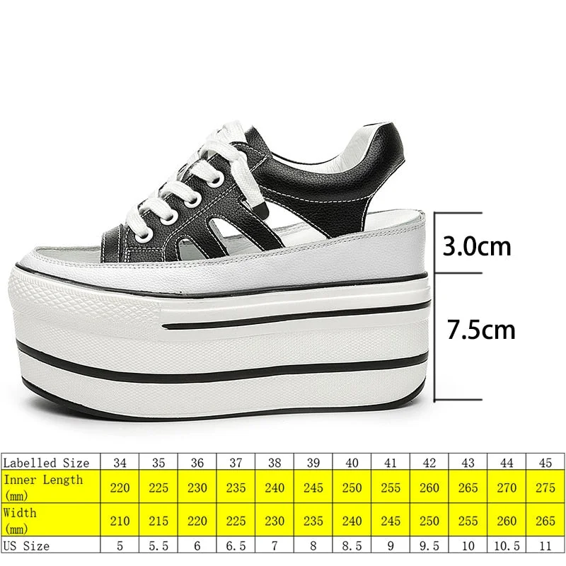 Fujin Height Increased Platform Heel Flats Shoes Women Summer Sandals Hollow Out Genuine Leather Lace Up Wedge Shoes Sneakers