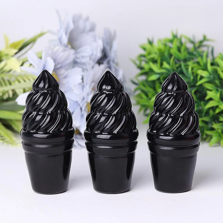 4" Black Obsidian Ice Cream Crystal Carvings Model Bulk