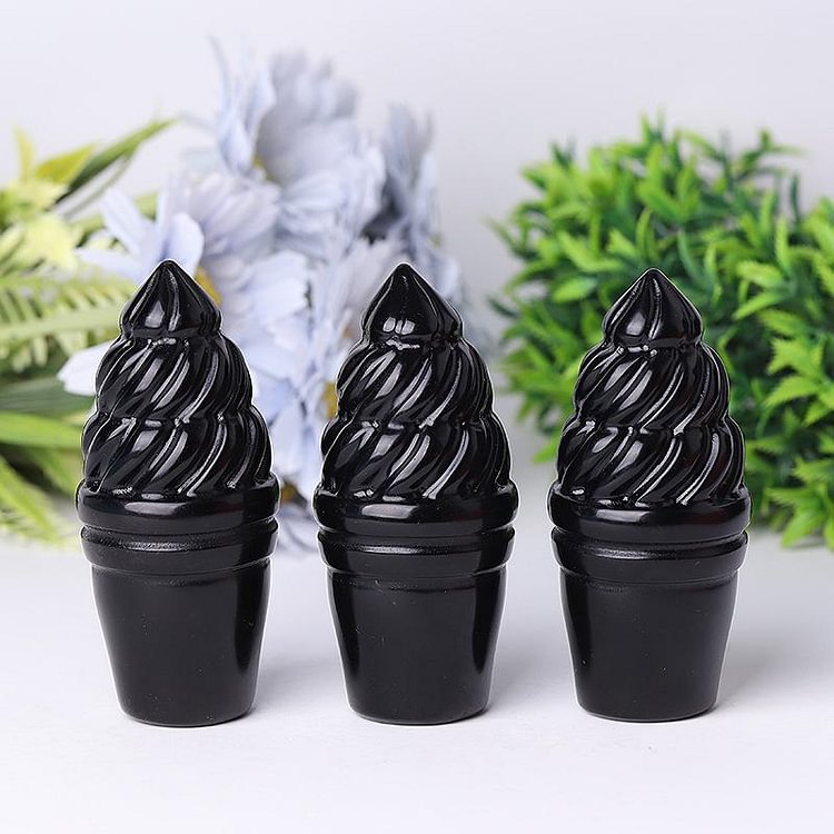 4" Black Obsidian Ice Cream Crystal Carvings Model Bulk Crystal wholesale suppliers