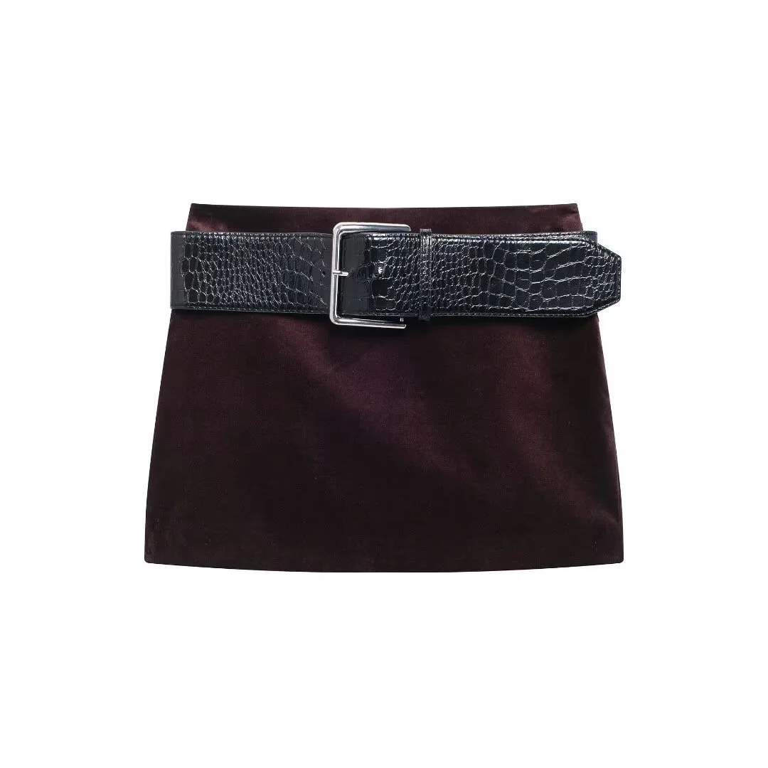 Nigikala Nigikala New Velvet Short Jacket With Belt Miniskirt