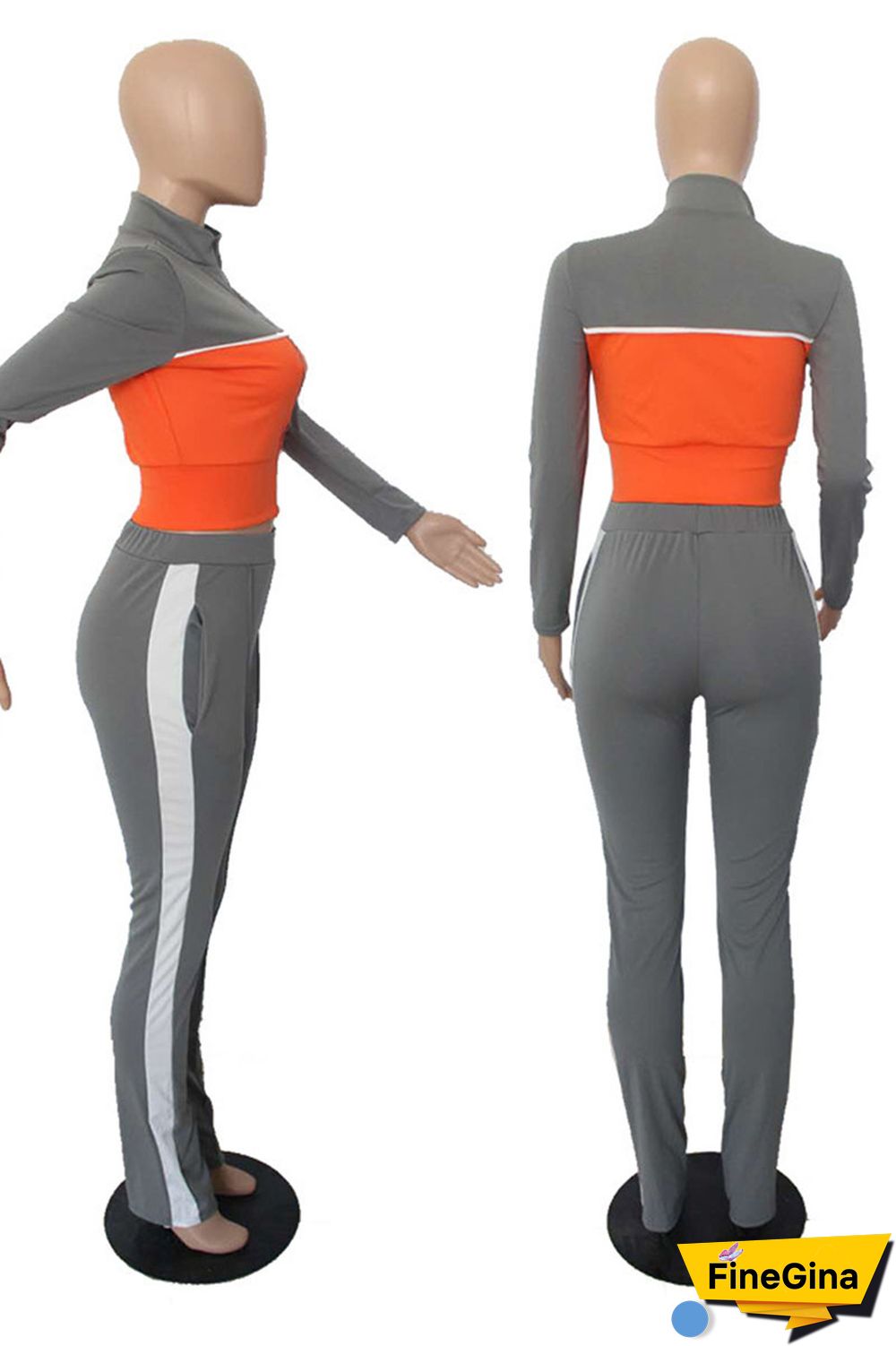 Grey Casual Sportswear Solid Patchwork Zipper Long Sleeve Two Pieces