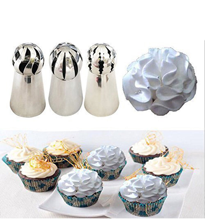 3pcs Russian Sphere Ball Flower Ball Tips Cake Icing Piping Nozzles Set