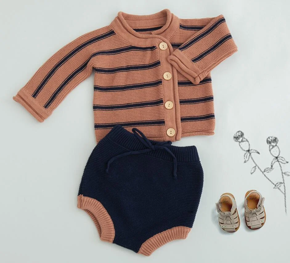 2019 Autumn Pink Knitted Suits Baby Kids Clothes Sets Sweater Girls Sets Ruffles Long Sleeve Sweater+PP Short 2Pcs Kids Suits