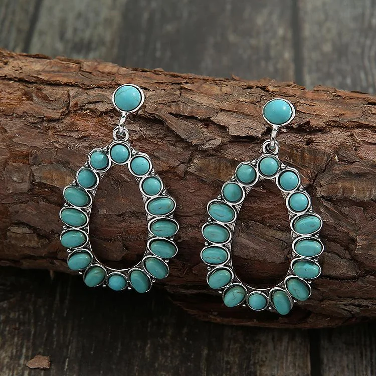 Retro Water Drop Hollowed Out Turquoise Earrings