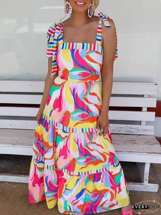 Dresses Multicolor Print Suspender Swing Dress for Women