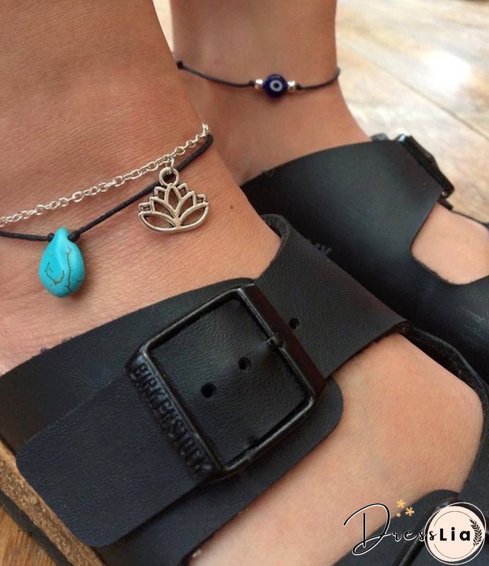 2Pcs/Set Evil Eye Handmade Black Rope Beaded,Ankle,Bracelet,necklace Set