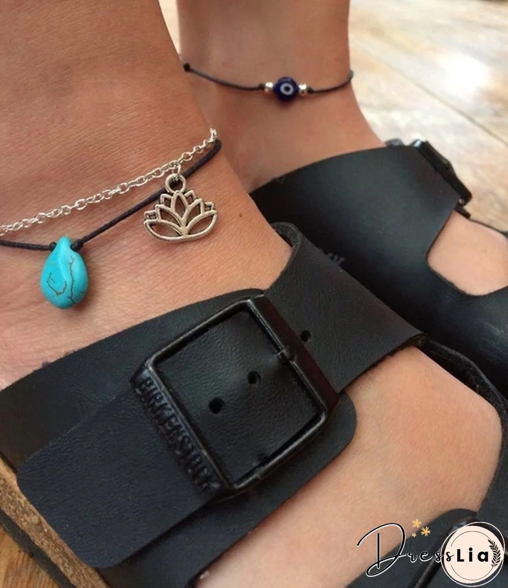 2Pcs/Set Evil Eye Handmade Black Rope Beaded,Ankle,Bracelet,necklace Set