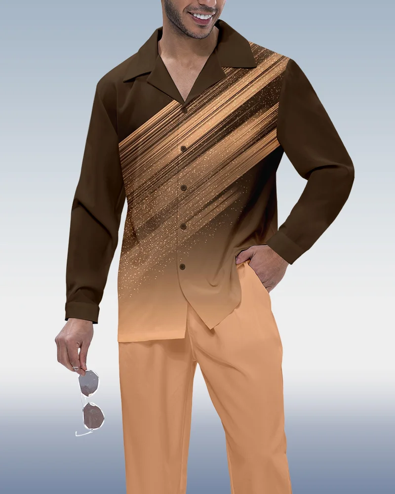 Suitmens Men's Ombre Print Long Sleeve Shirt Walking Set 271