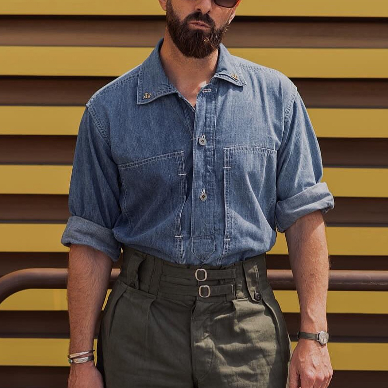 Men's Classic Washed Denim Button-Up Shirt