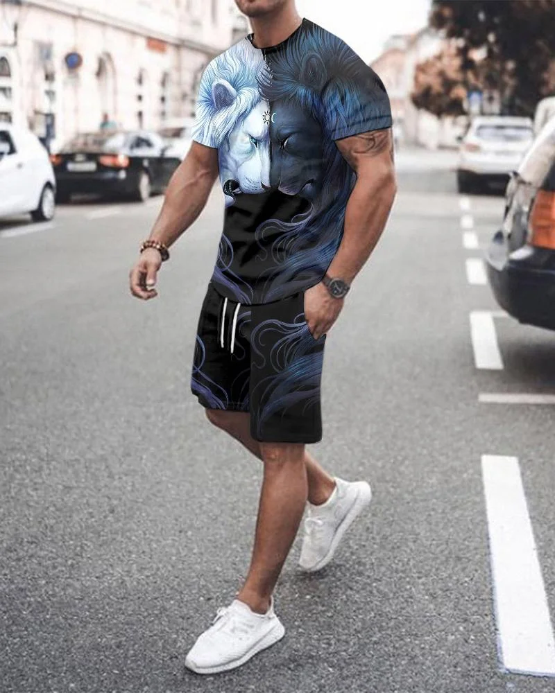 Men's Lion Printed  Shorts Suit