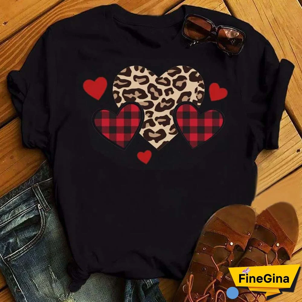 Maycaur Fashion Women T Shirt Love Heart Printed T Shirt Casual Red Tops 90s Valentine's Shirt Female Harajuku Graphic Tshirt
