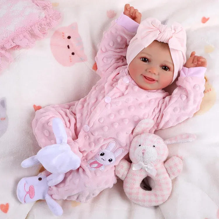 Babeside Smiling Reborn Baby Sunny 17'' Little Infant Girl Healing of the Heart Full Pink Sunny(No Hair)-Cloth Body