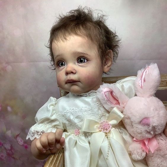 15'' Lifelike Cute Brown Hair Reborn Baby Girl Clara,Can Sit and Lie Down with "Heartbeat" and Coos