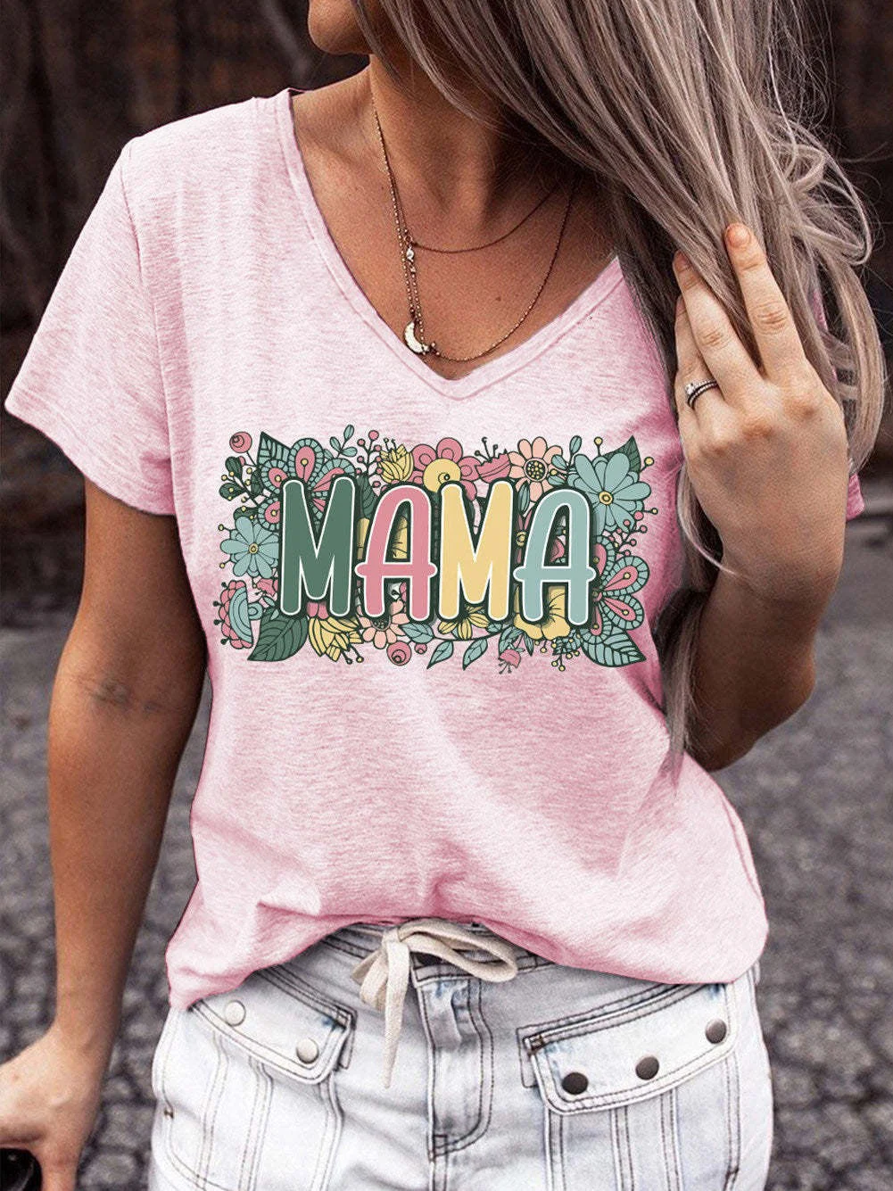 Mother's Day Women's Floral Letter Print Top