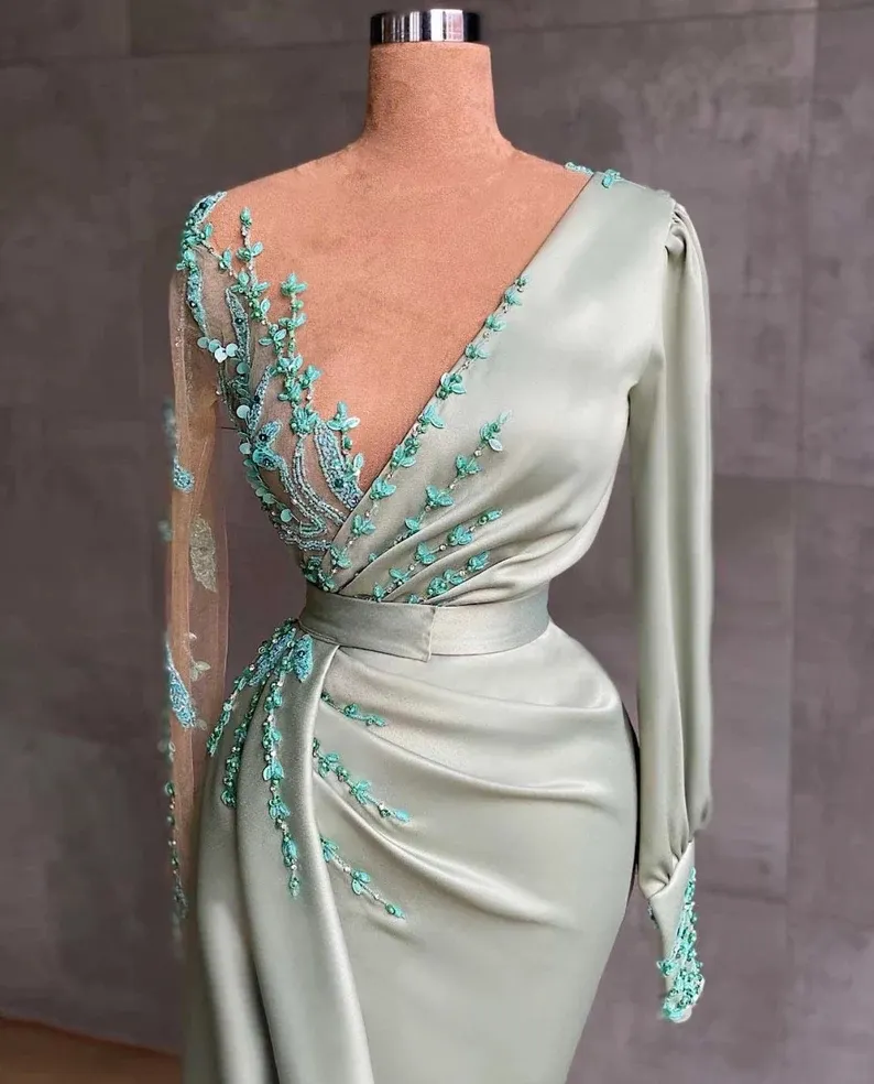 Look Dreamy in Sweetheart Sage Mermaid A Line Prom Dress with Pearls