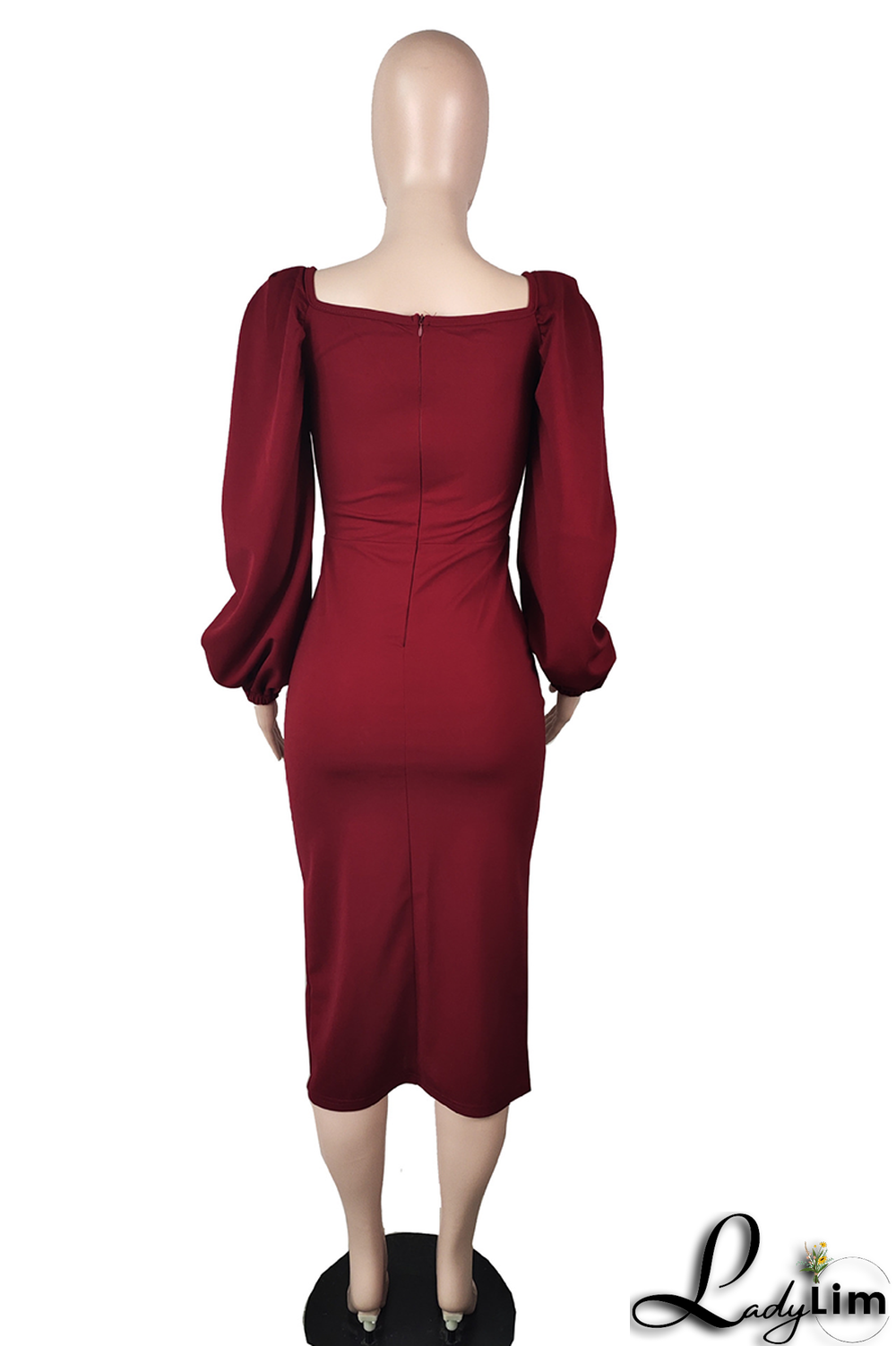 Sky Blue Fashion Solid High Opening Square Collar Pencil Skirt Dresses