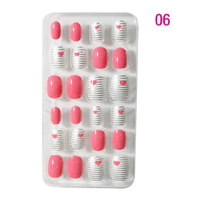 24PCS/box Children/adult Cartoon Candy Fake Nails Full Coverage Self-adhesive Nail Polish Cute Girl Manicure Decoration CL02