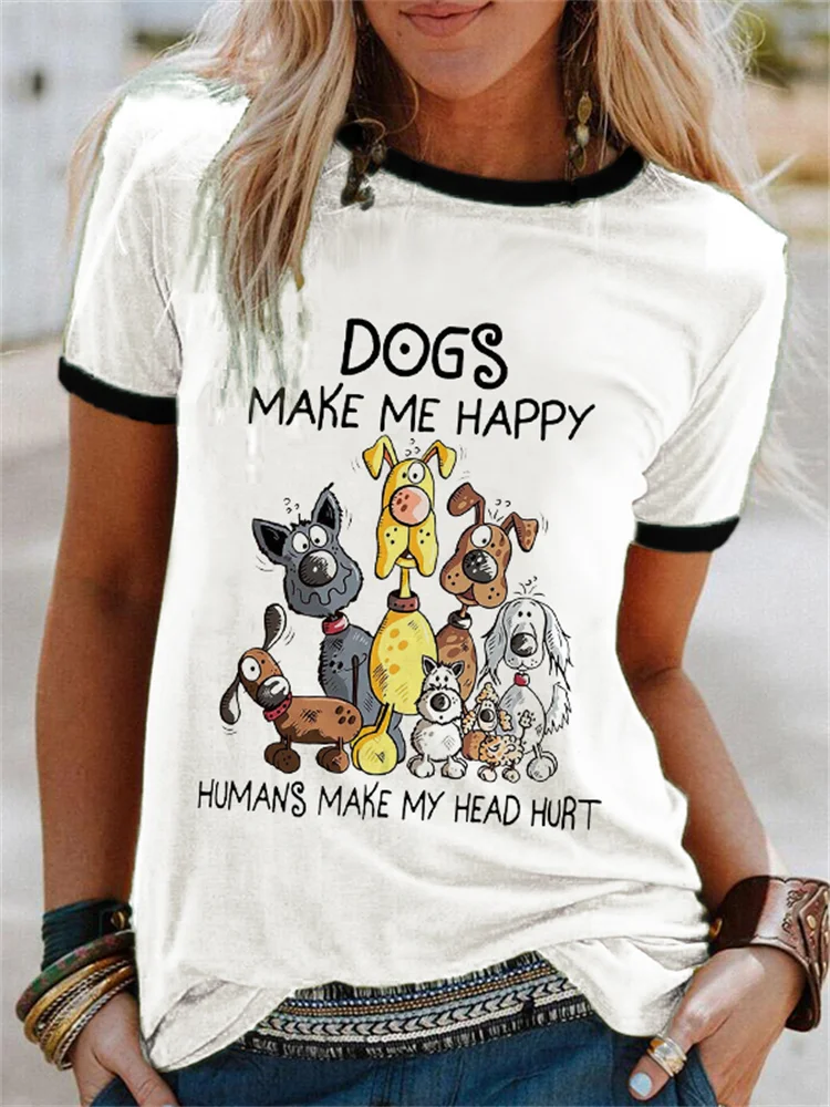 Vefave Dogs Make Me Happy Dog Lover T Shirt