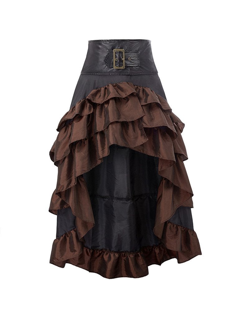 Vintage Skirt Steampunk Gothic Open Front Ruffles High-Low Long Skirt