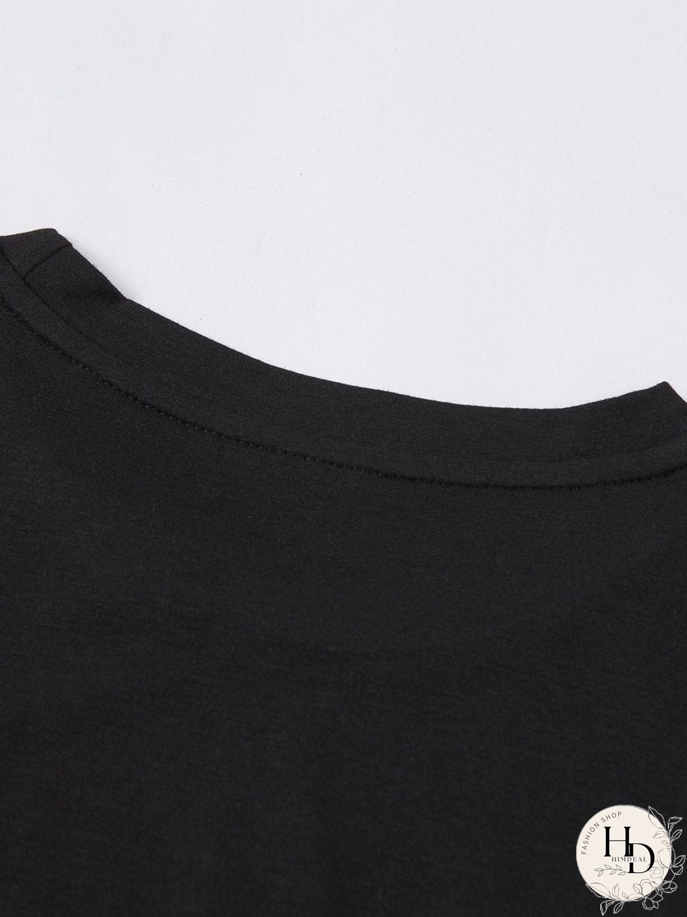 Chic Black Round Neck Short Sleeve Tee