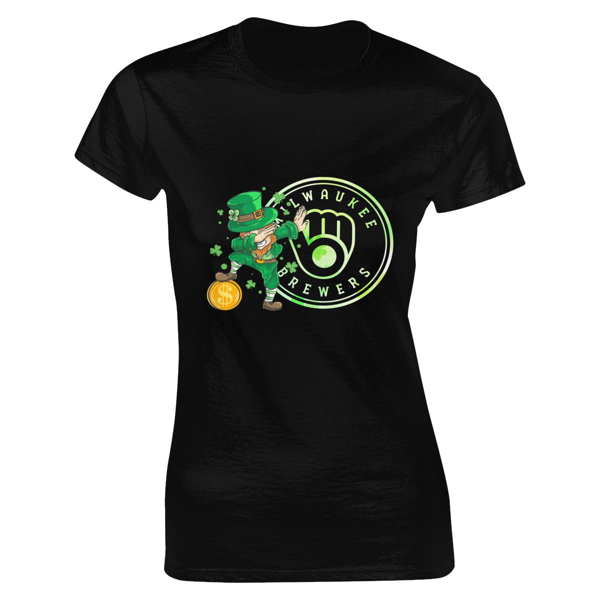 Milwaukee Brewers St Patrick's Day Dabbing Leprechaun Women's Crewneck T-Shirt