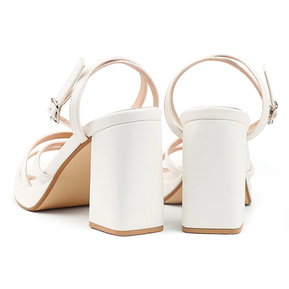 90mm Women's Chunky Heel Ankle Strap Sandals Comfortable Square Open Toe Sandals Summer Banquet Wedding Party Shoes-MERUMOTE