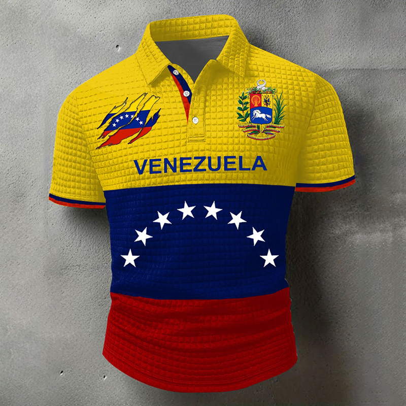 Men Support Venezuelan Flag Contrasting Short Sleeved Polo artswardrobe