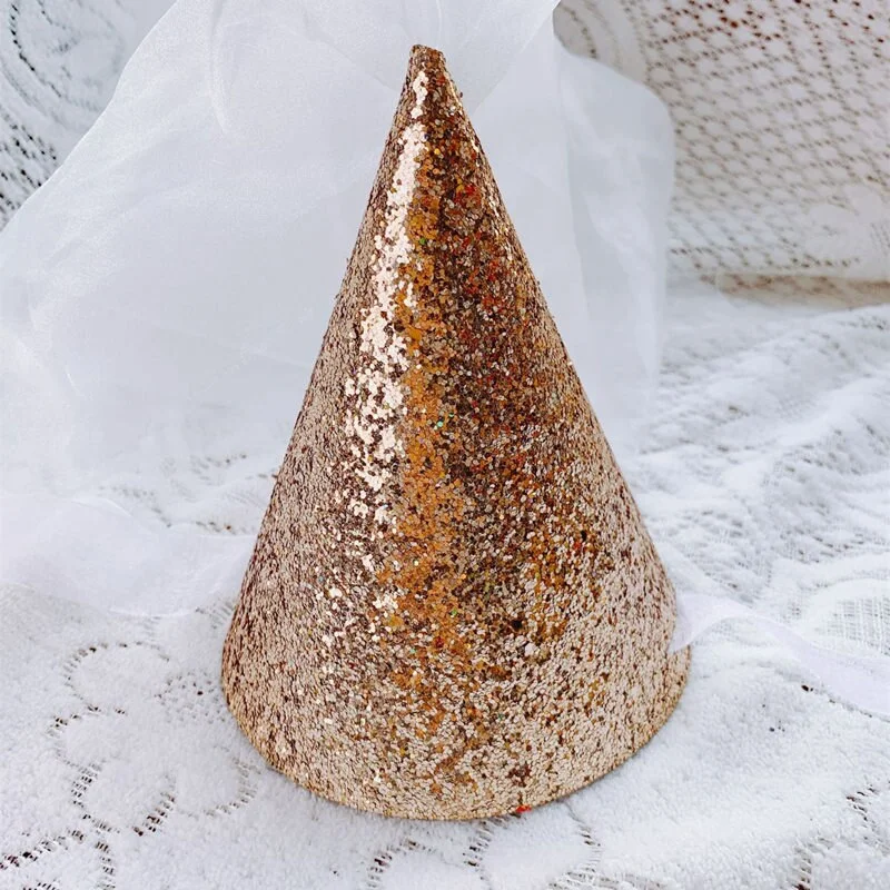 INS Shiny Glitter Felt Birthday Hat Baby Shower Banquet Party Hats For Boys Girls Children's Day Decoration Headband Photo Props