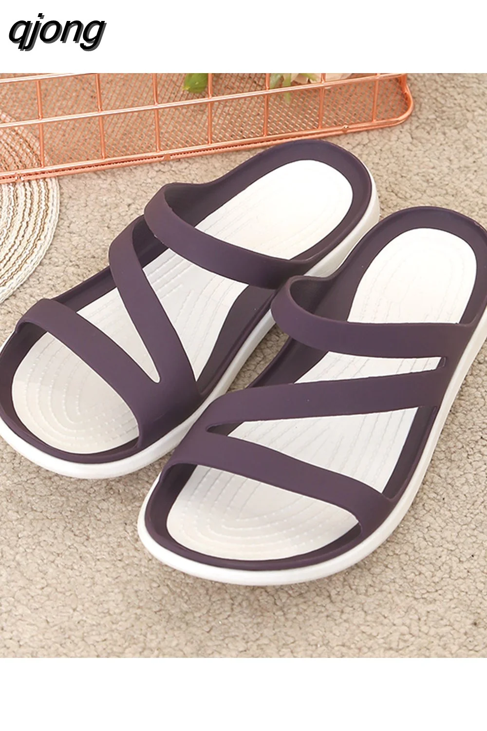 qjong new style flat sandals slippers seaside waterproof beach shoes casual and comfortable flatheeled women's slippers sandals